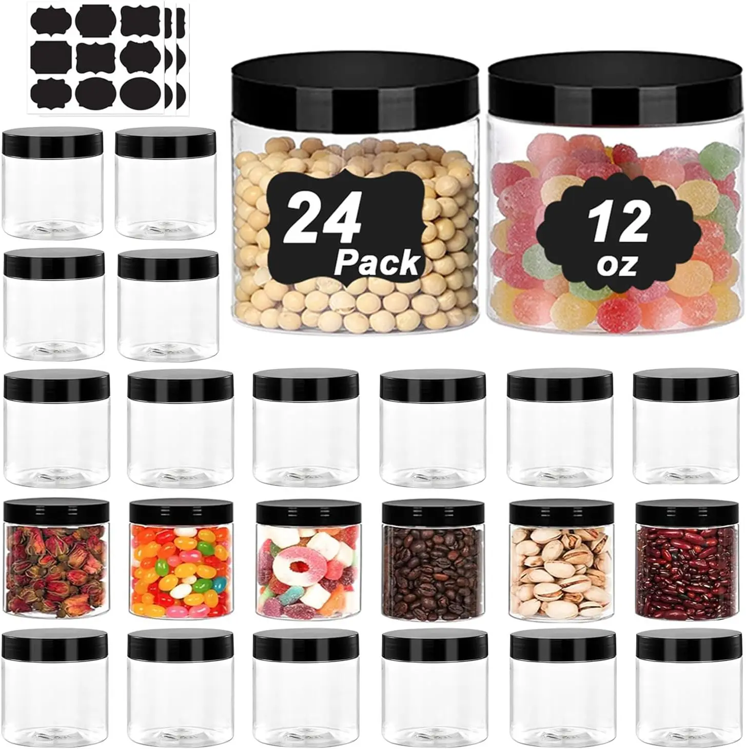 24 Pack 12 oz Clear PET Plastic Jars with Lids - Wide Opening for Slime, Dry Food, Kitchen & Craft Storage
24 Pack 12 oz Clear PET Plastic Jars with Lids - Wide Opening for Slime, Dry Food, Kitchen & Craft Storage