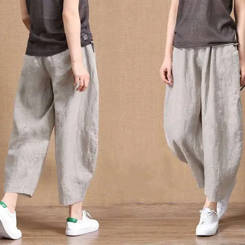 Retro Loose Y2k Cotton Linen Harem Pants Women Summer Harajuku High Waist Elastic Ankle-length Pants Oversize Casual Pants New
Retro Loose Y2k Cotton Linen Harem Pants Women Summer Harajuku High Waist Elastic Ankle-length Pants Oversize Casual Pants New
