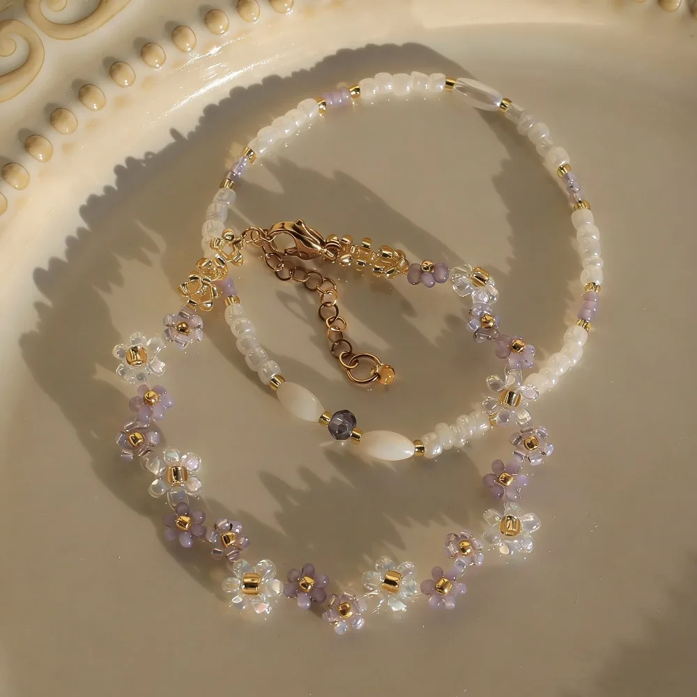 Cross-border new bohemian handmade crystal beaded flower bracelet dopamine color bracelet fresh female wholesale
Cross-border new bohemian handmade crystal beaded flower bracelet dopamine color bracelet fresh female wholesale