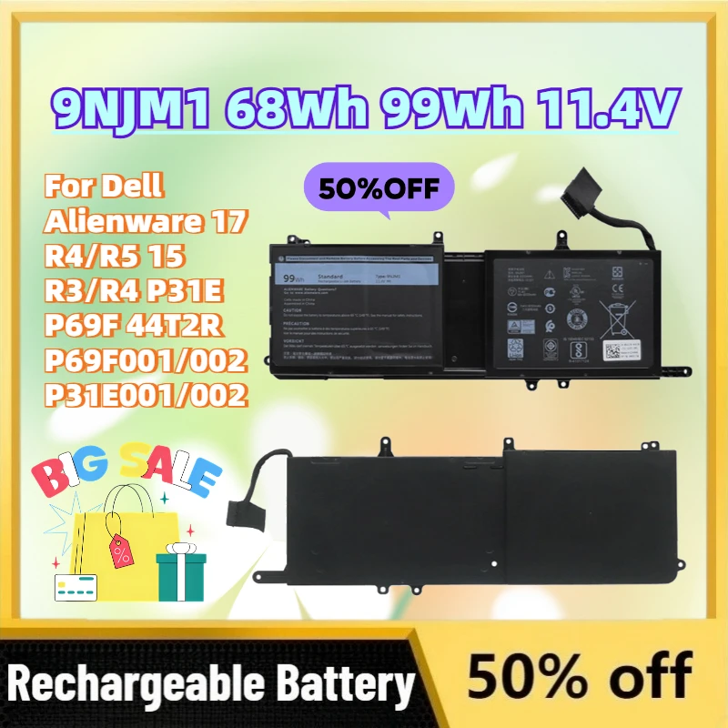 High-Quality 9NJM1 68Wh 99Wh 11.4V Laptop Battery for Dell Alienware 17 R4/R5 15 R3/R4 P31E P69F 44T2R P69F001/002 P31E001/002
High-Quality 9NJM1 68Wh 99Wh 11.4V Laptop Battery for Dell Alienware 17 R4/R5 15 R3/R4 P31E P69F 44T2R P69F001/002 P31E001/002