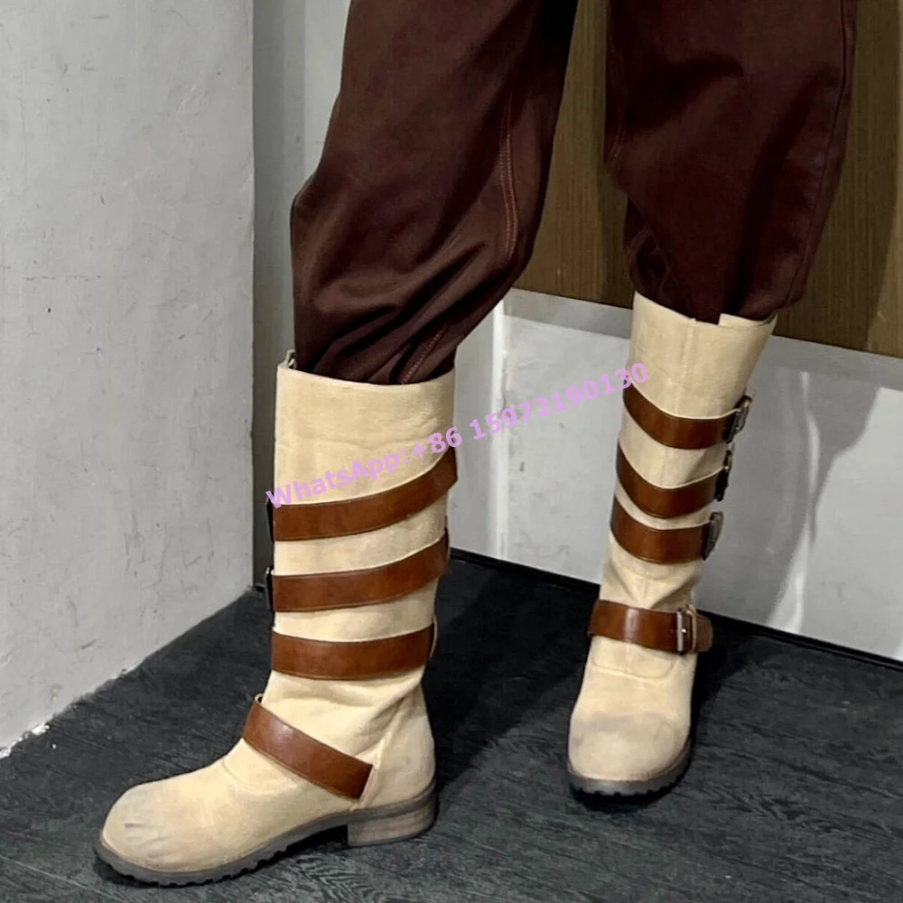 Retro Buckle Belt Knight Boots Round Toe Square Heels Slip On Wide Calf Knee High Boots Hotties Khaki West Style Distress Shoes
Retro Buckle Belt Knight Boots Round Toe Square Heels Slip On Wide Calf Knee High Boots Hotties Khaki West Style Distress Shoes