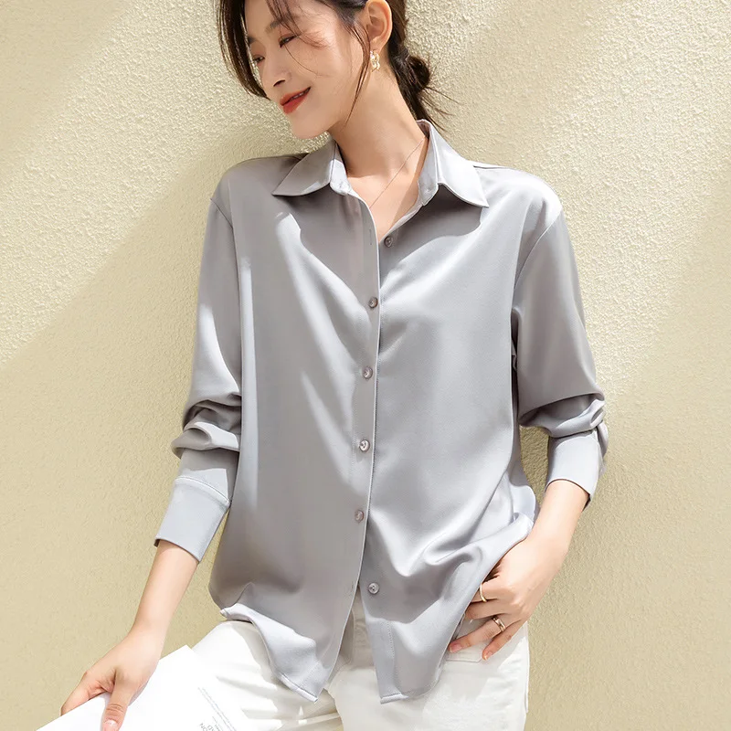 Women's Loose Long Sleeve Silk Blend Shirt Draped Design Acetate Satin Top White Business Casual Fashion Spring Season
Women's Loose Long Sleeve Silk Blend Shirt Draped Design Acetate Satin Top White Business Casual Fashion Spring Season