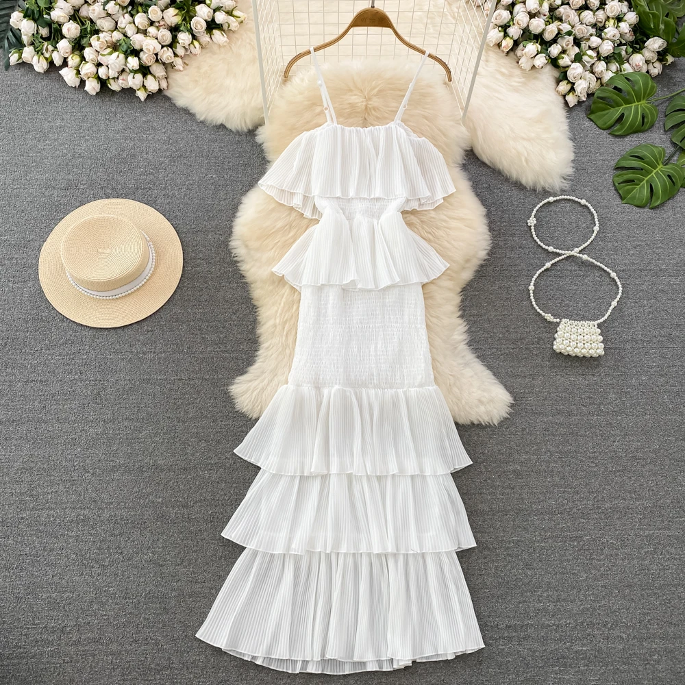 Solid Fashion Backless Women A Line Elegant Office Ladies Vestidos Casual High Waist Party Pleated Spaghetti Strap Ruffles Dress
Solid Fashion Backless Women A Line Elegant Office Ladies Vestidos Casual High Waist Party Pleated Spaghetti Strap Ruffles Dress