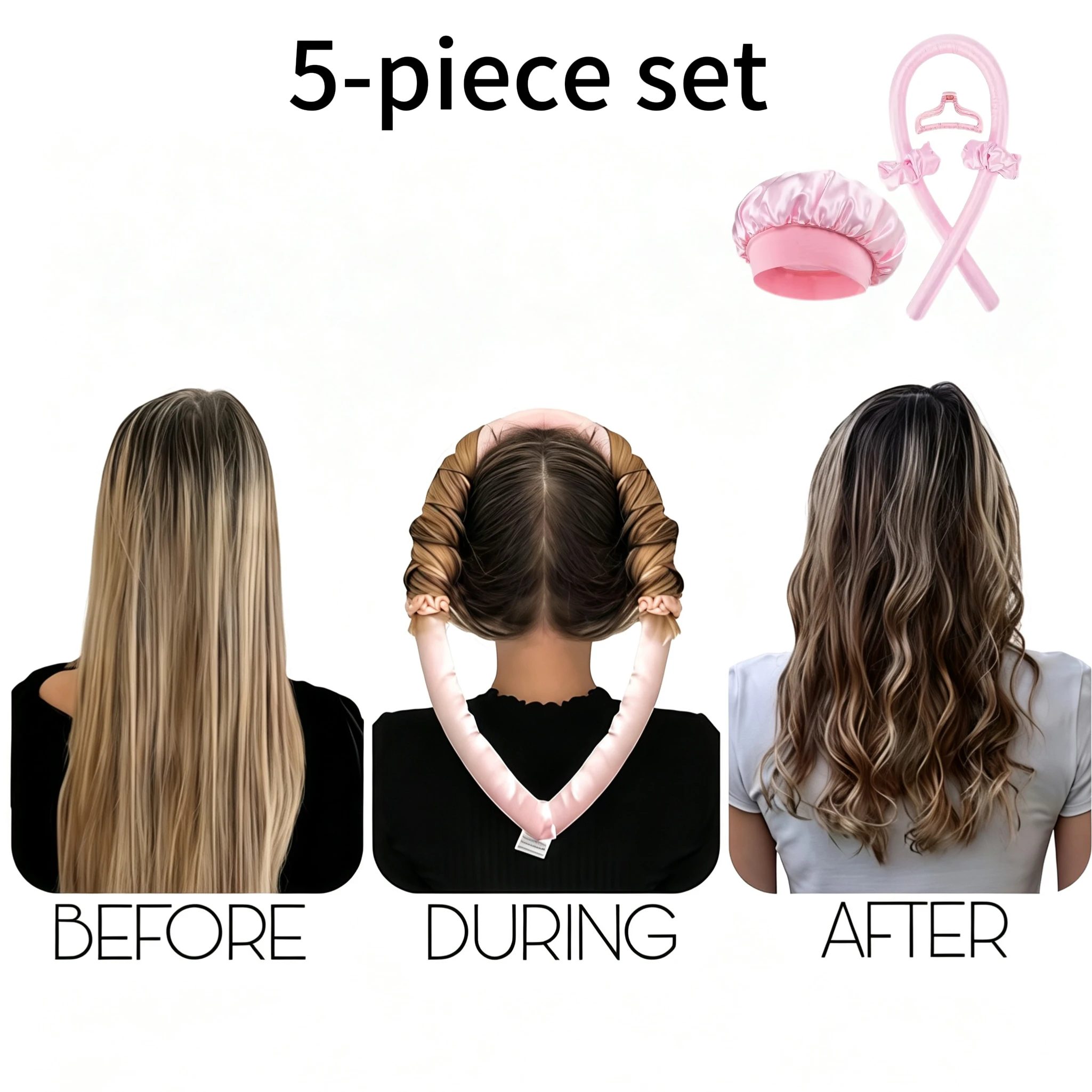 5-piece set of lazy heatless curling irons, satin nightcap curling magic wand, hair-friendly tool for creating big waves
5-piece set of lazy heatless curling irons, satin nightcap curling magic wand, hair-friendly tool for creating big waves