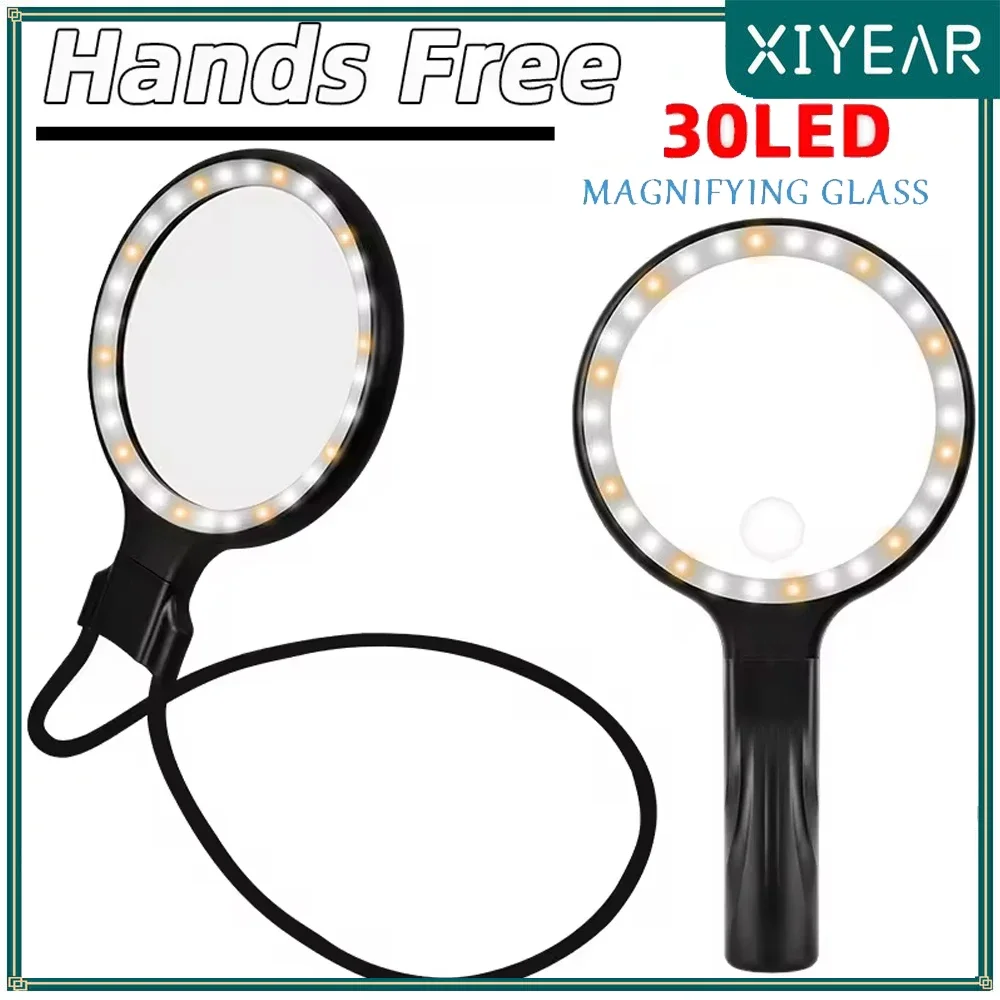 Hands Free Magnifying Glass With 30LED Lights Portable 2 In 1 Handheld Neck Wear Magnifier For Reading Sewing And Handicrafting
Hands Free Magnifying Glass With 30LED Lights Portable 2 In 1 Handheld Neck Wear Magnifier For Reading Sewing And Handicrafting