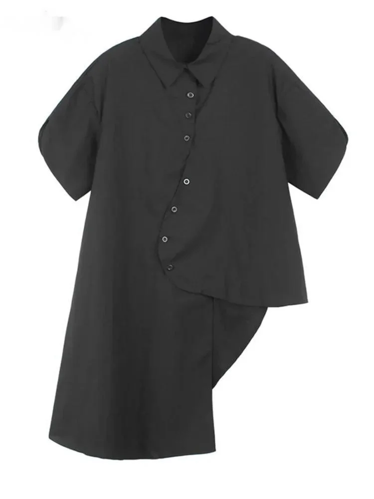 Women Black Irregular Hem Big Size Casual Blouse New Lapel Short Sleeve Shirt Fashion Tide Spring Summer
Women Black Irregular Hem Big Size Casual Blouse New Lapel Short Sleeve Shirt Fashion Tide Spring Summer