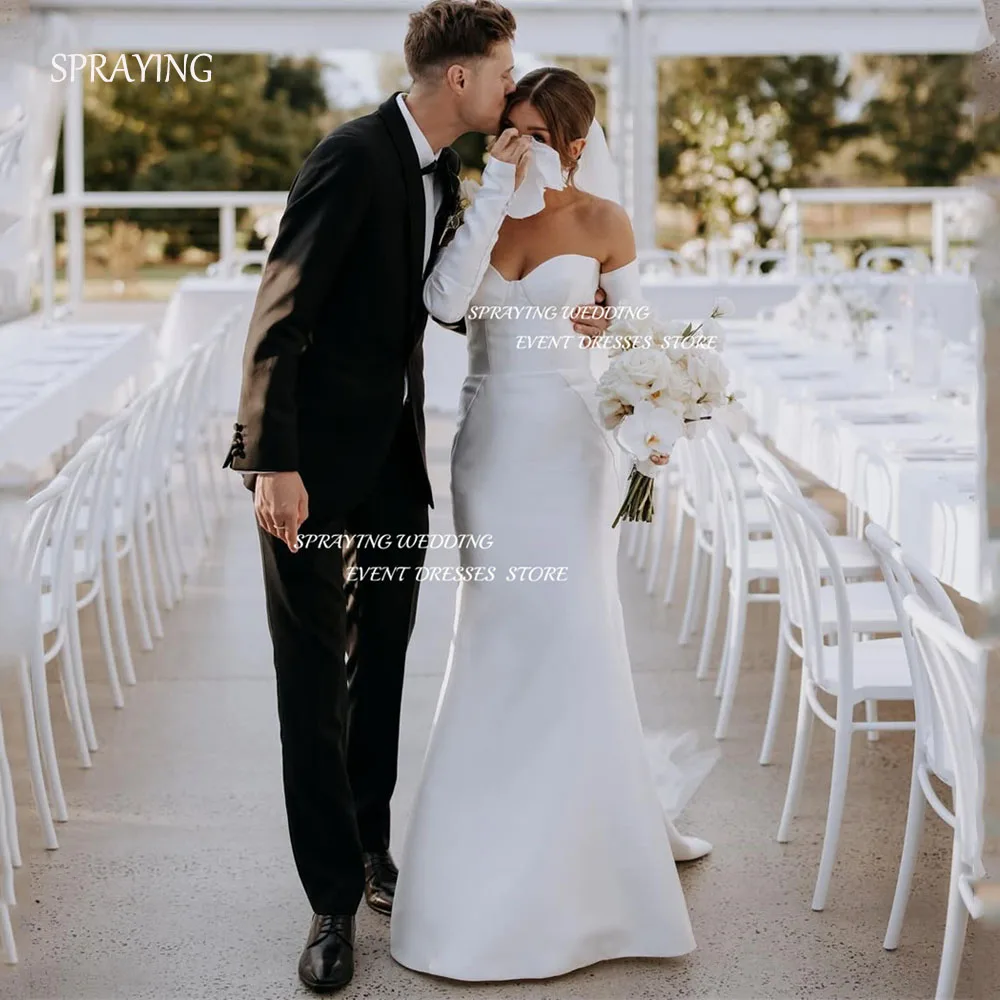 SPRAYING Elegant Mermaid Satin Wedding Dresses Sweetheart Long Sleeve Bridal Gowns Floor Length Robe De Mariée Customized 2025
SPRAYING Elegant Mermaid Satin Wedding Dresses Sweetheart Long Sleeve Bridal Gowns Floor Length Robe De Mariée Customized 2025