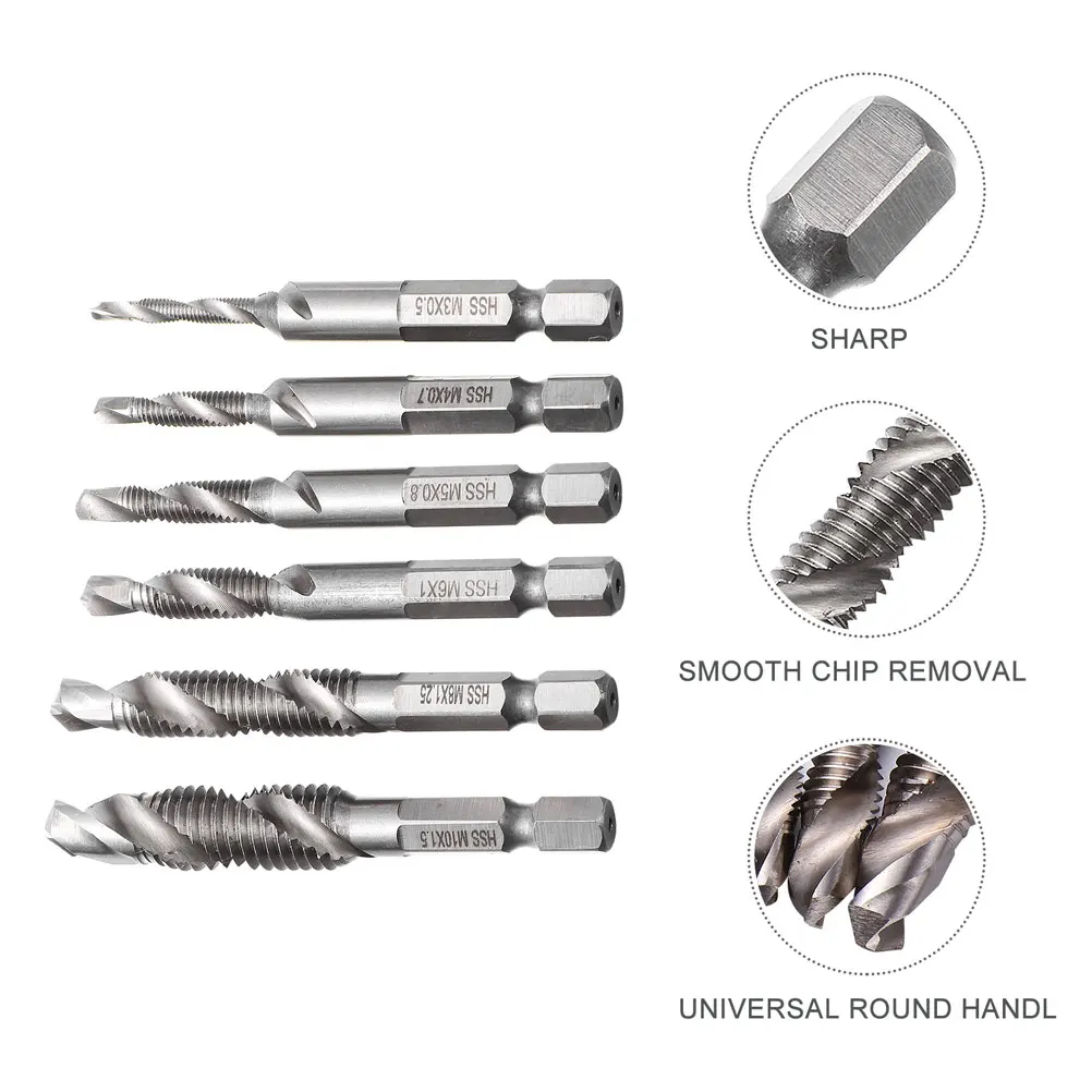 6 Pcs Tap Bit Metric Thread Drill Shanks Screw Tapping Tool Titanium Coated High Speed Steel Set for Metal Plastic
6 Pcs Tap Bit Metric Thread Drill Shanks Screw Tapping Tool Titanium Coated High Speed Steel Set for Metal Plastic