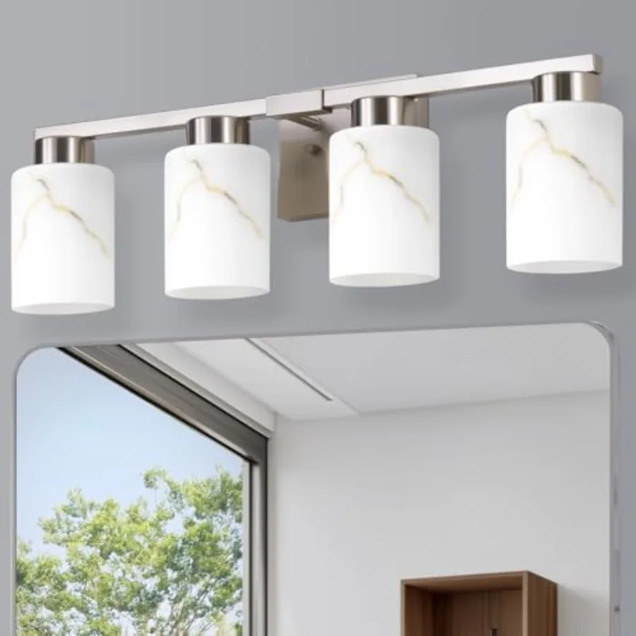 4-Light Bathroom Light Fixtures Modern Vanity Lights Brushed Nickel Metal Wall Lamp with White Marble Glass for Bathroom Mirror
4-Light Bathroom Light Fixtures Modern Vanity Lights Brushed Nickel Metal Wall Lamp with White Marble Glass for Bathroom Mirror