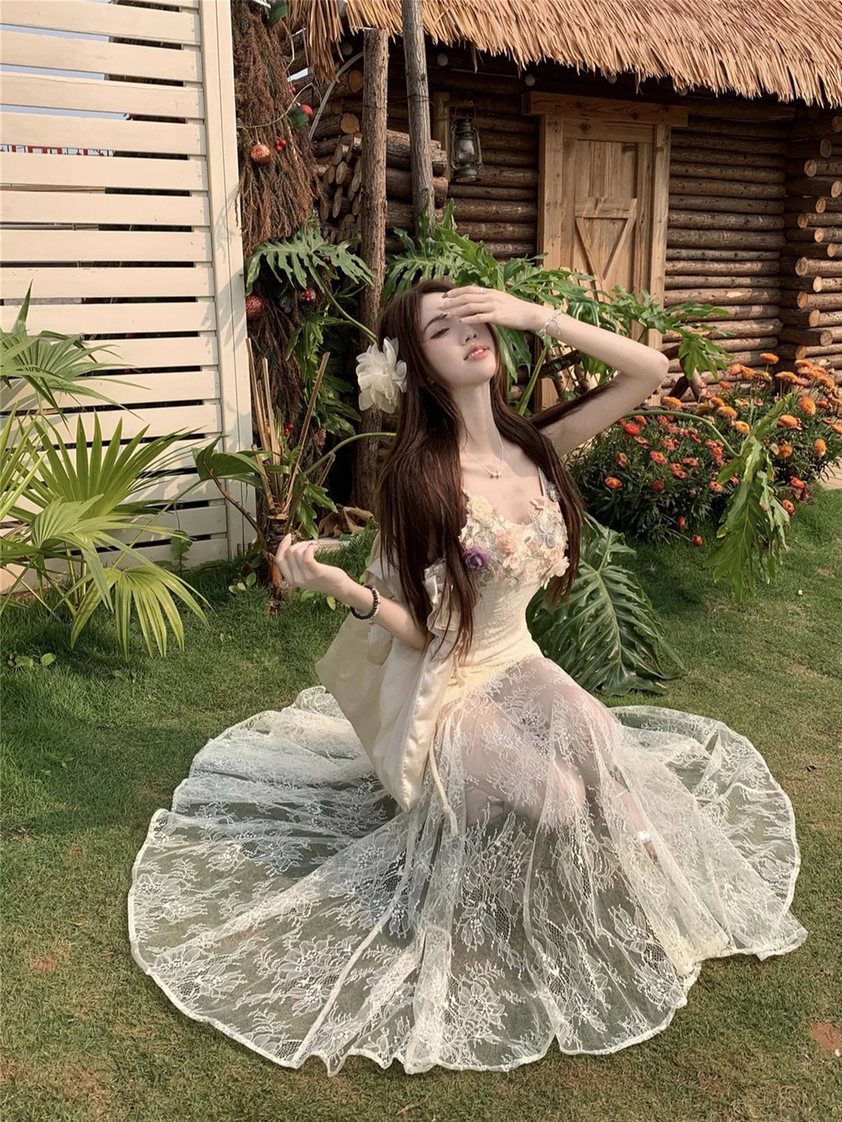 Beach Vacation Lace Patchwork Floral Strapless Dress Women Summer Waist Cinched Slim Fit Long Skirt Korean Style Short Sleeve
Beach Vacation Lace Patchwork Floral Strapless Dress Women Summer Waist Cinched Slim Fit Long Skirt Korean Style Short Sleeve