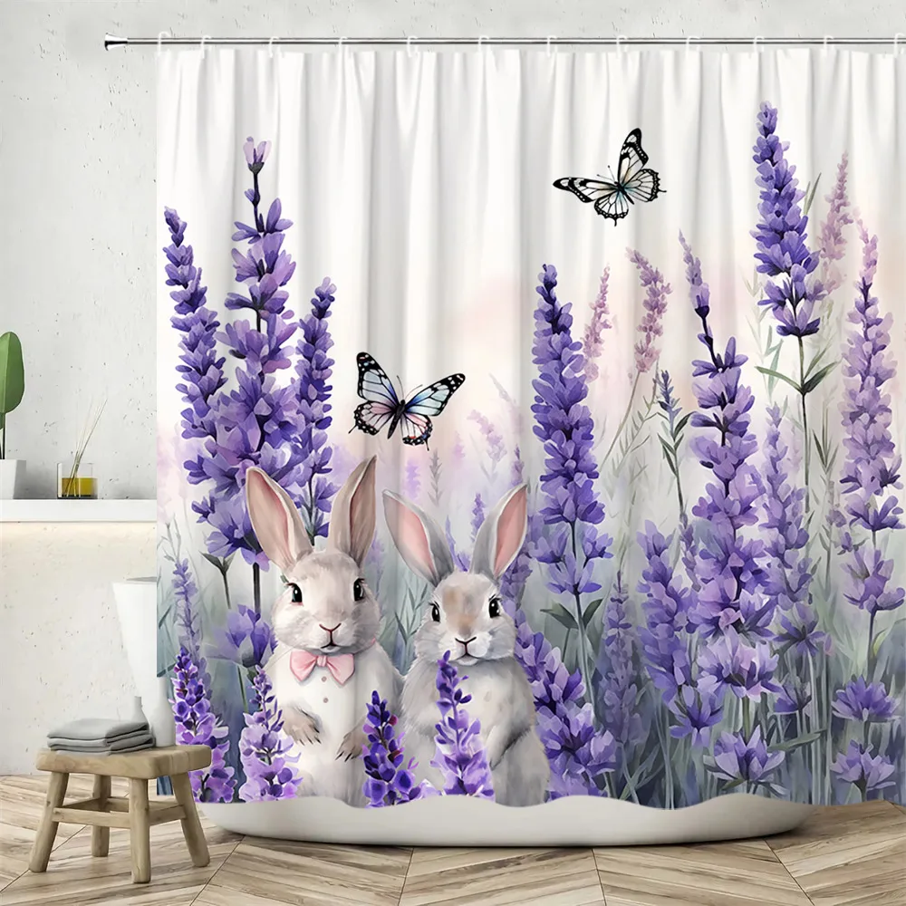 Lavender Flower Shower Curtain, Spring Flower Butterfly Farm Daisy Animal Bunny Cat Cute Wood Panel Print Bathroom Decoration
Lavender Flower Shower Curtain, Spring Flower Butterfly Farm Daisy Animal Bunny Cat Cute Wood Panel Print Bathroom Decoration