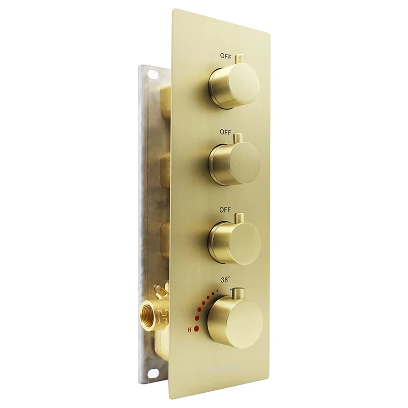 HOMEDEC Brushed Gold 3 Function 3 Way 4 Handles Concealed Thermostatic Shower Water Diverter Valve With Round Knobs
HOMEDEC Brushed Gold 3 Function 3 Way 4 Handles Concealed Thermostatic Shower Water Diverter Valve With Round Knobs
