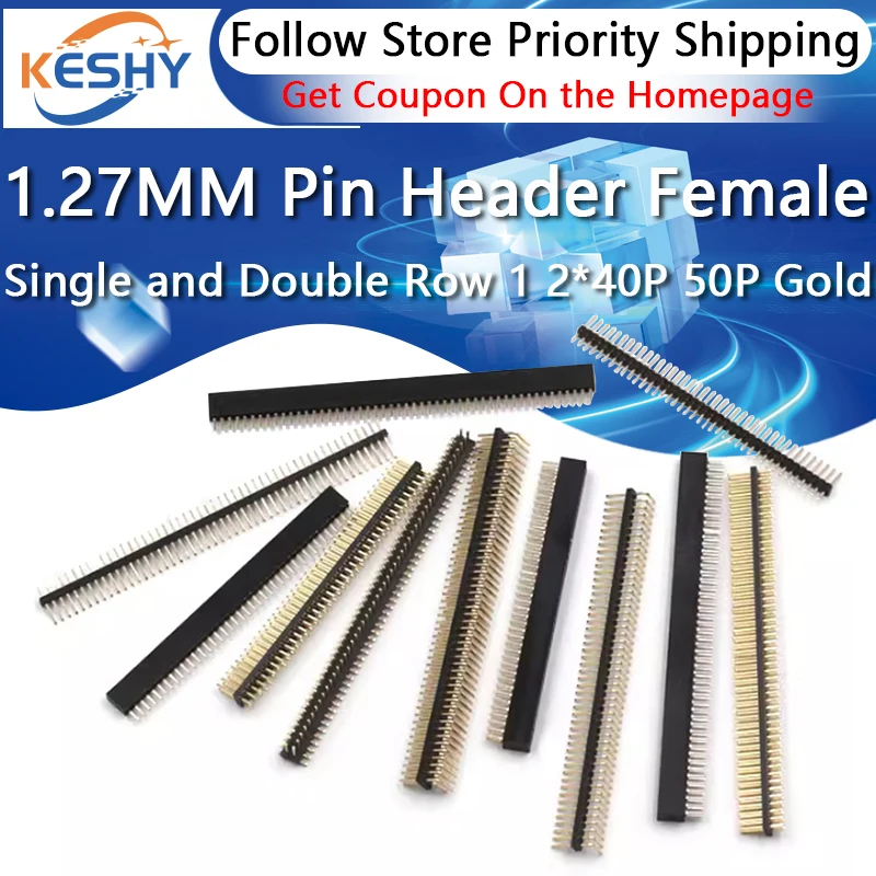 5pcs Pitch 1.27MM Pin Header Female Single and Double Row 1*40P 50P 2*40P 50P Straight/Curved Pin Gold Plated
5pcs Pitch 1.27MM Pin Header Female Single and Double Row 1*40P 50P 2*40P 50P Straight/Curved Pin Gold Plated