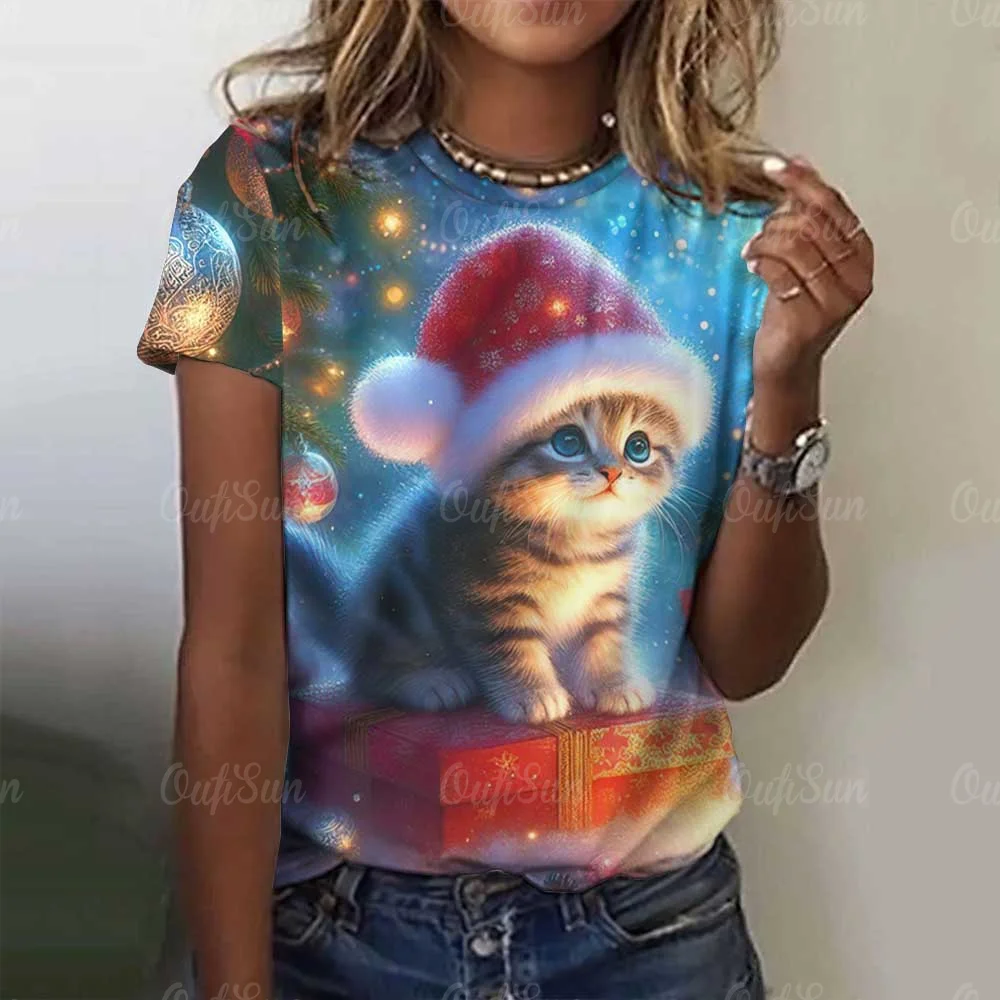 Cute Cat Women's T-Shirt Summer Round Neck Short Sleeved Clothing Christmas Gift Pullover Tops Fashions Animal Casual T-Shirts
Cute Cat Women's T-Shirt Summer Round Neck Short Sleeved Clothing Christmas Gift Pullover Tops Fashions Animal Casual T-Shirts