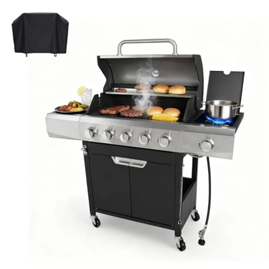 5-Burner 58500 BTU Stainless Steel Outdoor Propane Gas Grill with Side Burner Porcelain Grates Wheeled BBQ Grill for Patio Gard
5-Burner 58500 BTU Stainless Steel Outdoor Propane Gas Grill with Side Burner Porcelain Grates Wheeled BBQ Grill for Patio Gard