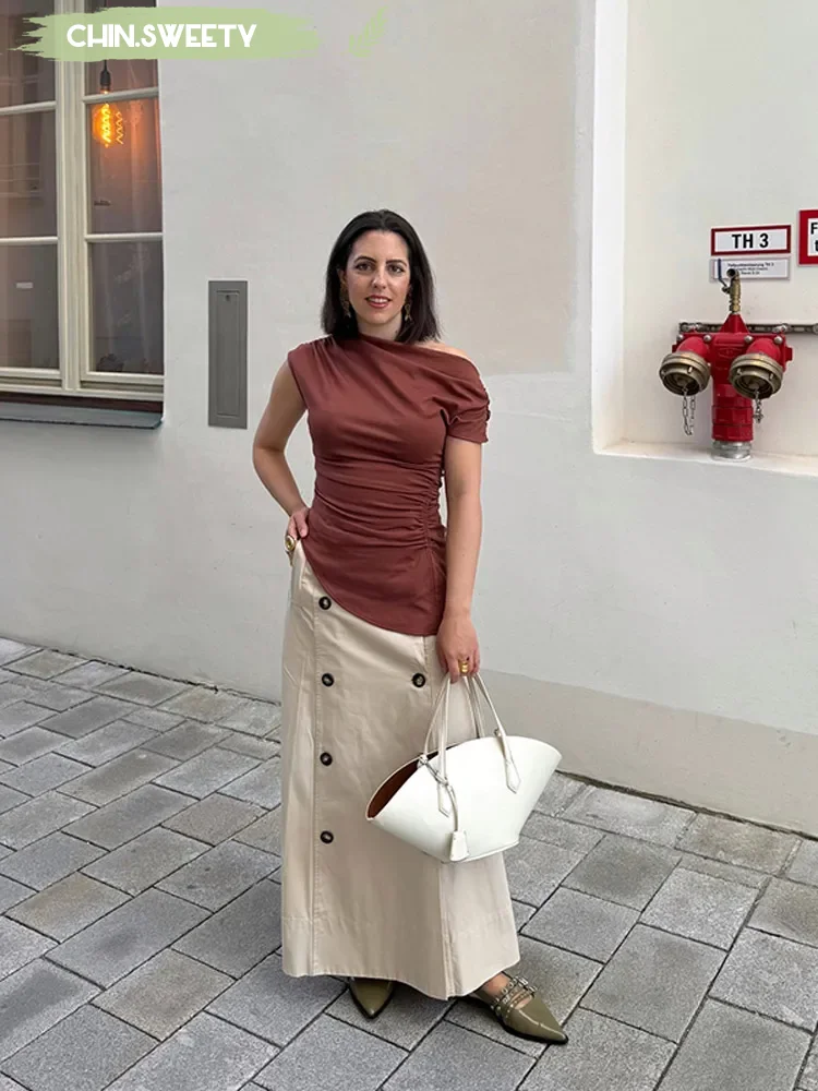 Solid Pleated Off Shoulder Top Women Elegant Short Sleeve Asymmetric Waist Vest 2025 New Summer Daily Street Holiday Casual Wear
Solid Pleated Off Shoulder Top Women Elegant Short Sleeve Asymmetric Waist Vest 2025 New Summer Daily Street Holiday Casual Wear