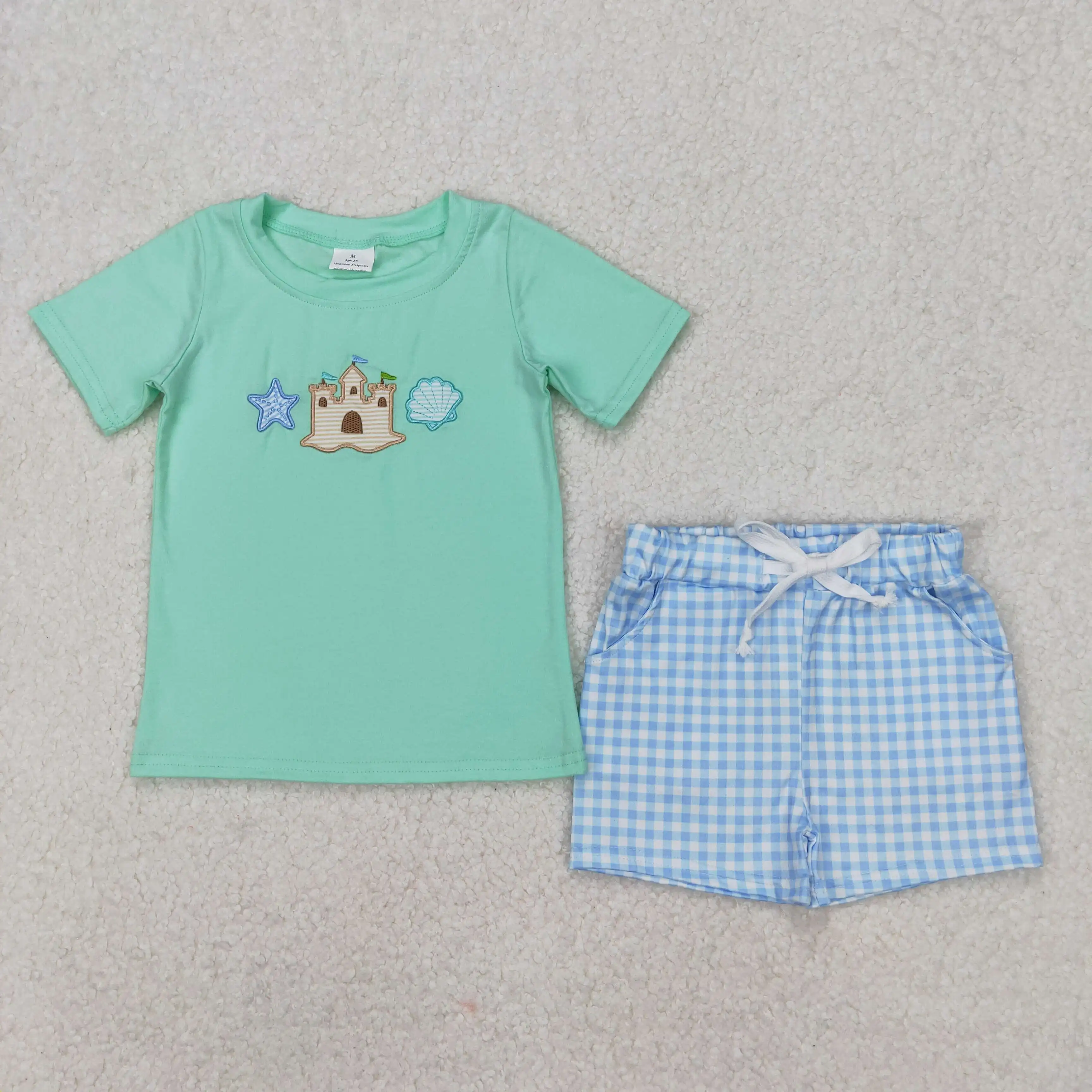 3.17y New stock baby boys summer clothing boutique wholesale embroidered starfish castle shell short sleeve plaid shorts set
3.17y New stock baby boys summer clothing boutique wholesale embroidered starfish castle shell short sleeve plaid shorts set