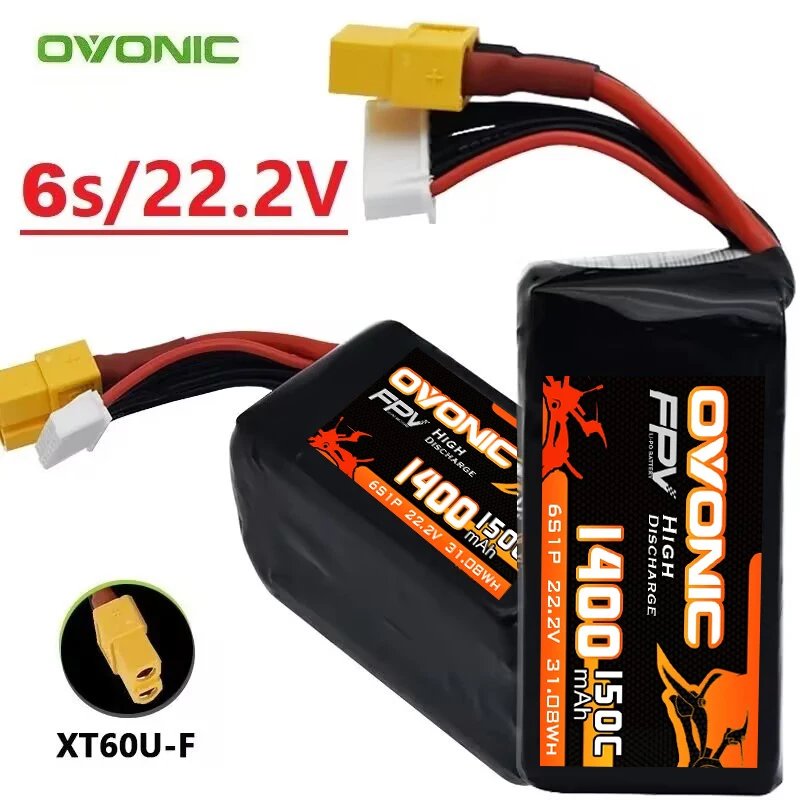 OVONIC 1400mAh 150C 6S 22.2V LiPo Battery For RC Helicopter Quadcopter FPV Racing Drone Parts With XT60 Plug 6S Battery
OVONIC 1400mAh 150C 6S 22.2V LiPo Battery For RC Helicopter Quadcopter FPV Racing Drone Parts With XT60 Plug 6S Battery