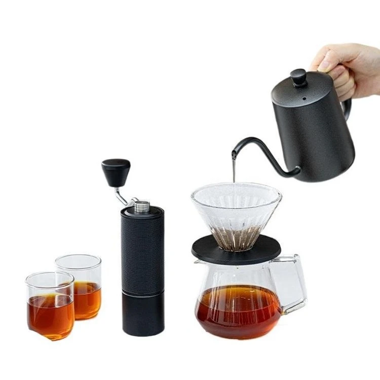 Hand brewed coffee pot, set, household drip filter, gift box, hand crank, ground beans.
Hand brewed coffee pot, set, household drip filter, gift box, hand crank, ground beans.