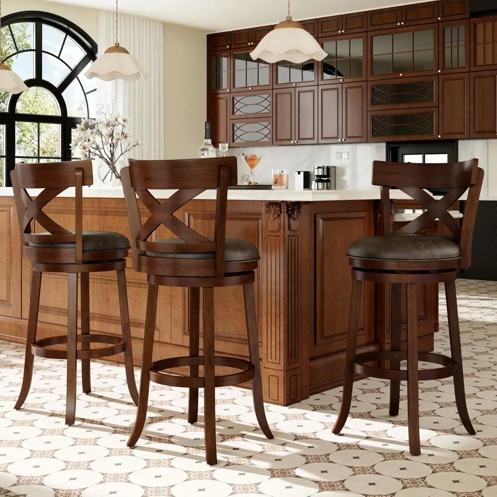 30 inch Counter Height Bar Stools Set of 3, Swivel Bar Stools with Back, Wooden Bar Chairs Tall Faux Leather Kitchen Stools
30 inch Counter Height Bar Stools Set of 3, Swivel Bar Stools with Back, Wooden Bar Chairs Tall Faux Leather Kitchen Stools