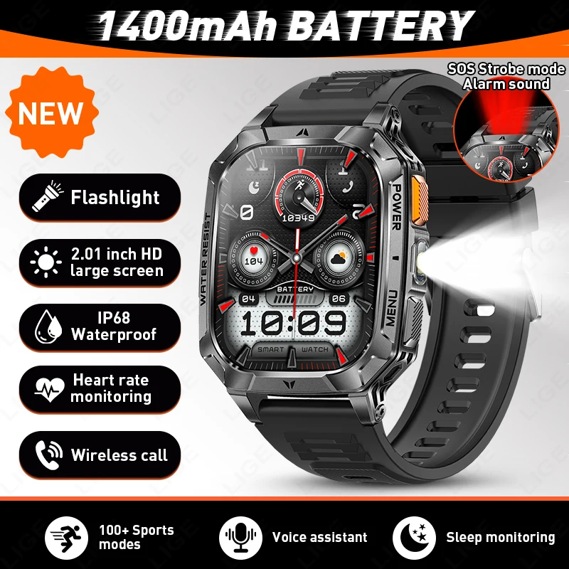 LIGE 2026 Smart Watches Outdoor Sports Watch 1400mAh Battery IP68 Waterproof Wireless Call Voice Assistant Military Smartwatch
LIGE 2026 Smart Watches Outdoor Sports Watch 1400mAh Battery IP68 Waterproof Wireless Call Voice Assistant Military Smartwatch