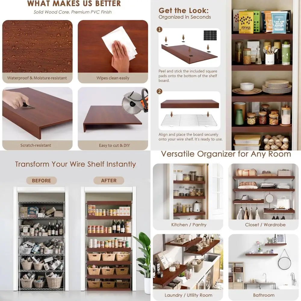 5-Piece Durable Wooden Wire Rack Covers for Kitchen and Bathroom Storage Organization, 30W x 16D
5-Piece Durable Wooden Wire Rack Covers for Kitchen and Bathroom Storage Organization, 30W x 16D