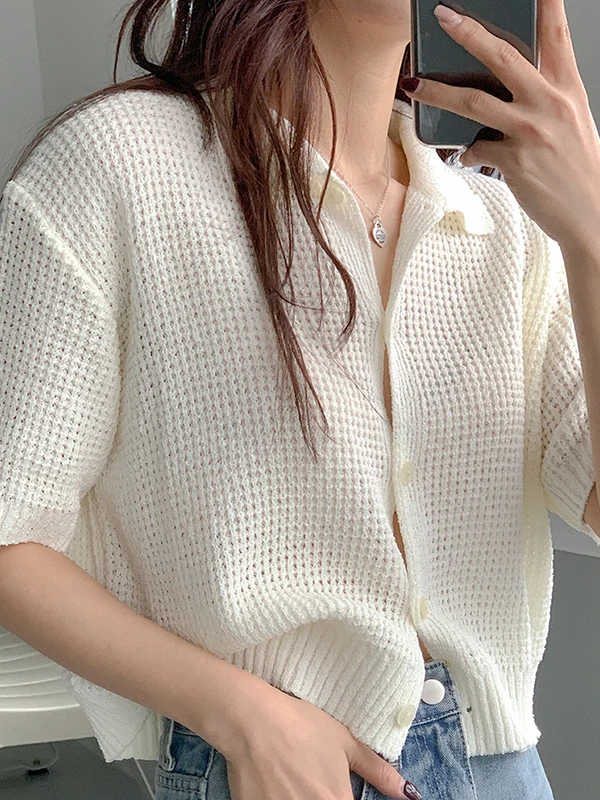 Korean Style Knitted Cardigan Women's Summer Cool Pure Color Short Sleeve Lapel Drapey Ice Silk Casual Knitwear Coat
Korean Style Knitted Cardigan Women's Summer Cool Pure Color Short Sleeve Lapel Drapey Ice Silk Casual Knitwear Coat
