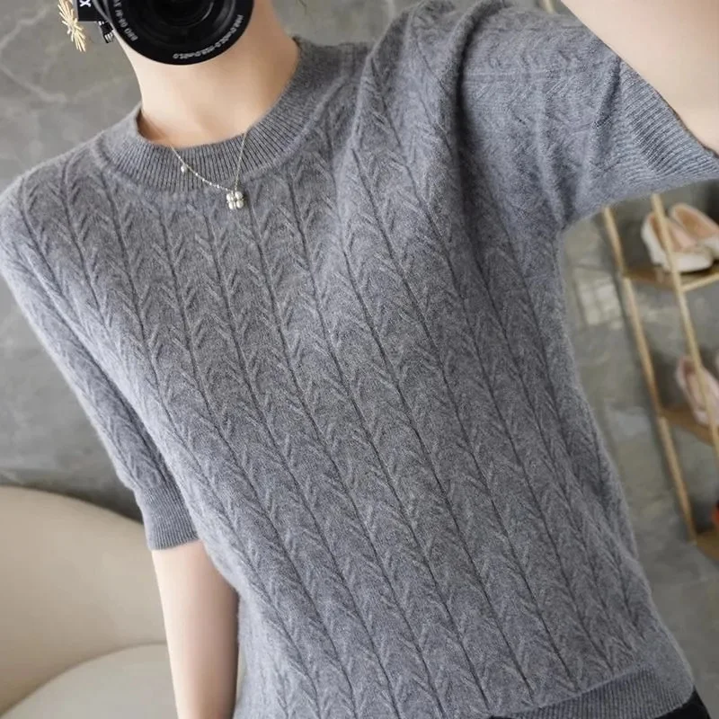 100% норковый кашемировый вязаный свитер, мужская футболка, весна-лето, свободный однотонный повседневный деловой пуловер с круглым вырезом и коротким рукавом
100% норковый кашемировый вязаный свитер, мужская футболка, весна-лето, свободный однотонный повседневный деловой пуловер с круглым вырезом и коротким рукавом