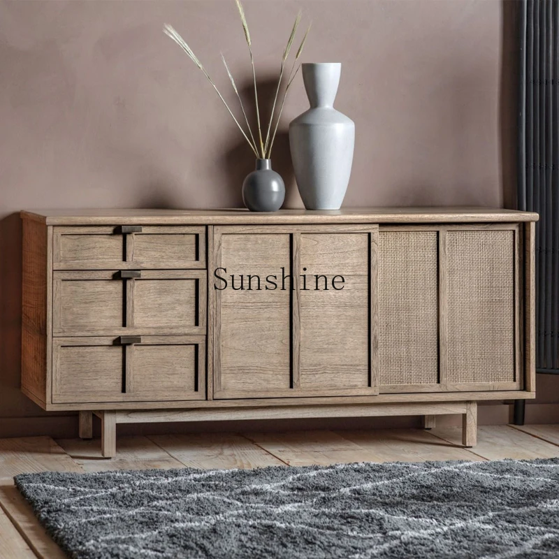 American country style solid wood braided rattan dining side cabinet living room storage cabinet
American country style solid wood braided rattan dining side cabinet living room storage cabinet