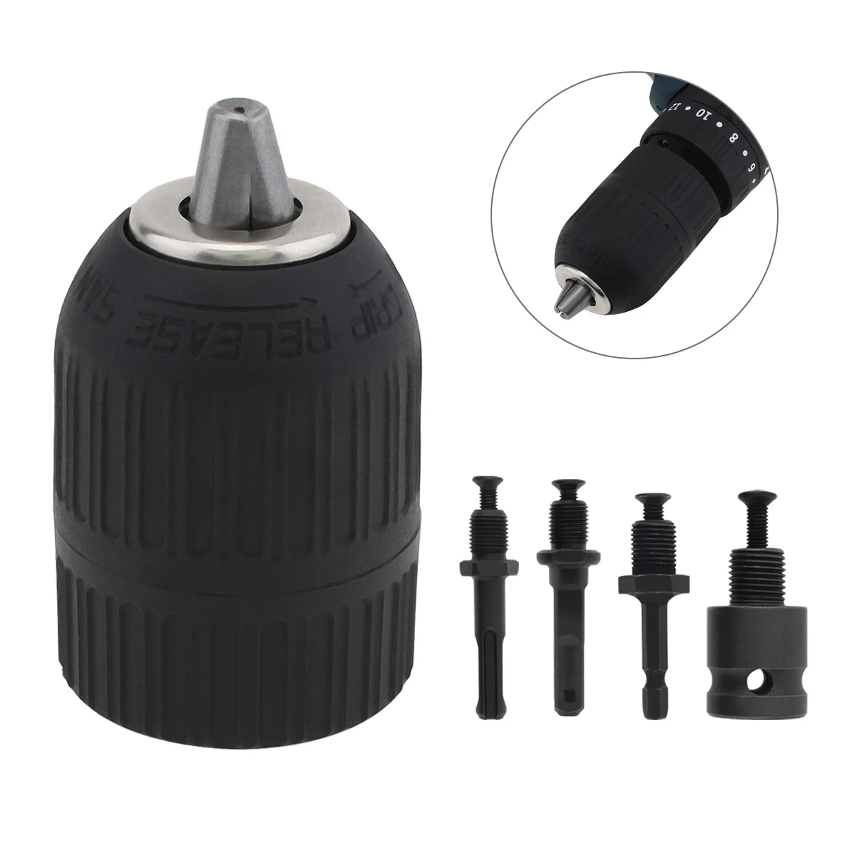 2-13mm Keyless Hand Drill Chuck Adapter Kit Self Tighten Drill Chuck for Rotary Hammer Impact Wrench Impact Screwdriver
2-13mm Keyless Hand Drill Chuck Adapter Kit Self Tighten Drill Chuck for Rotary Hammer Impact Wrench Impact Screwdriver