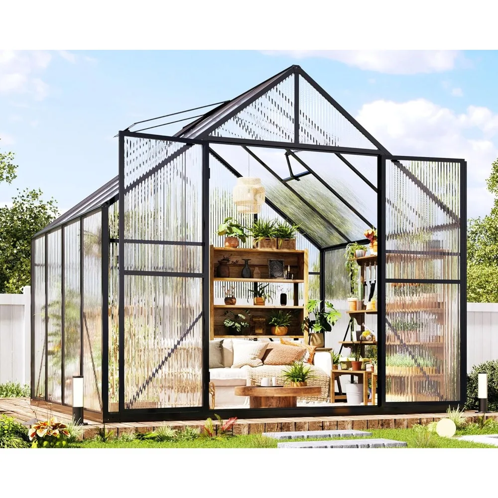8x8x7 FT Polycarbonate Greenhouse for Outdoors with 2 Windows, Dual Swing Doors, Aluminum Walk-in Frame, Heavy Duty Ga
8x8x7 FT Polycarbonate Greenhouse for Outdoors with 2 Windows, Dual Swing Doors, Aluminum Walk-in Frame, Heavy Duty Ga