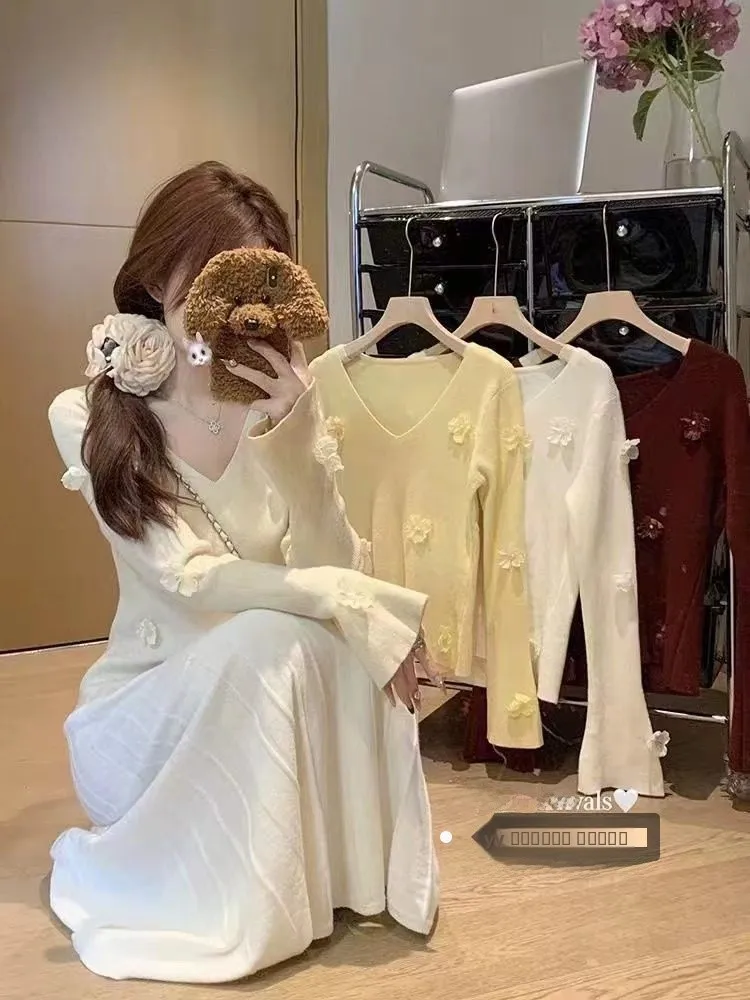 Женский вязаный свитер Ele V-ne Long Sve для ранней весны, приталенный, с декоративными 3D цветами, повседневный стиль
Женский вязаный свитер Ele V-ne Long Sve для ранней весны, приталенный, с декоративными 3D цветами, повседневный стиль