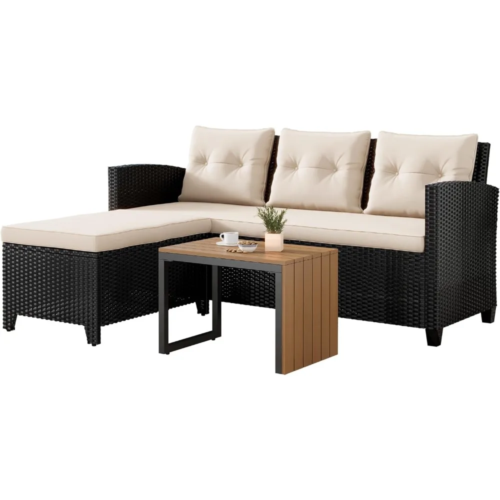 Outdoor Wicker Patio Furniture Sets, Patio Conversation Set - 3 Piece Patio Sectional Sofa Set, Coffee Table, Black/Beig
Outdoor Wicker Patio Furniture Sets, Patio Conversation Set - 3 Piece Patio Sectional Sofa Set, Coffee Table, Black/Beig