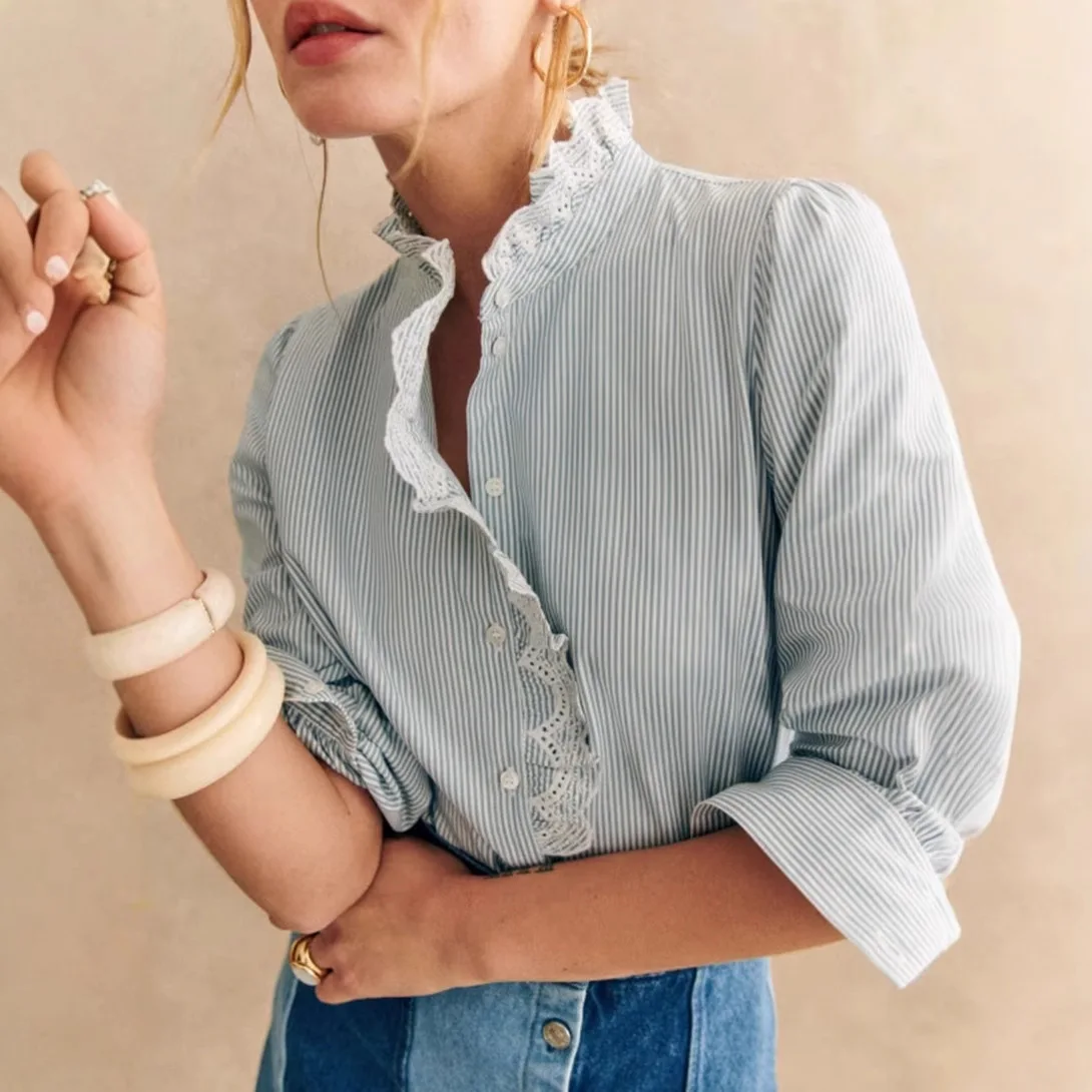 Stylish Striped Print Shirt for Women, Summer New Arrival, Versatile Casual Office Blouse with Single Row Buttons
Stylish Striped Print Shirt for Women, Summer New Arrival, Versatile Casual Office Blouse with Single Row Buttons