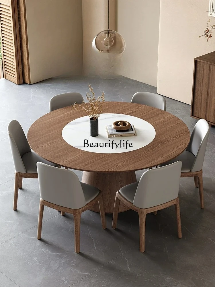 Medieval solid wood round dining table with inlaid turntable modern simple ash wood dining table 
Medieval solid wood round dining table with inlaid turntable modern simple ash wood dining table
