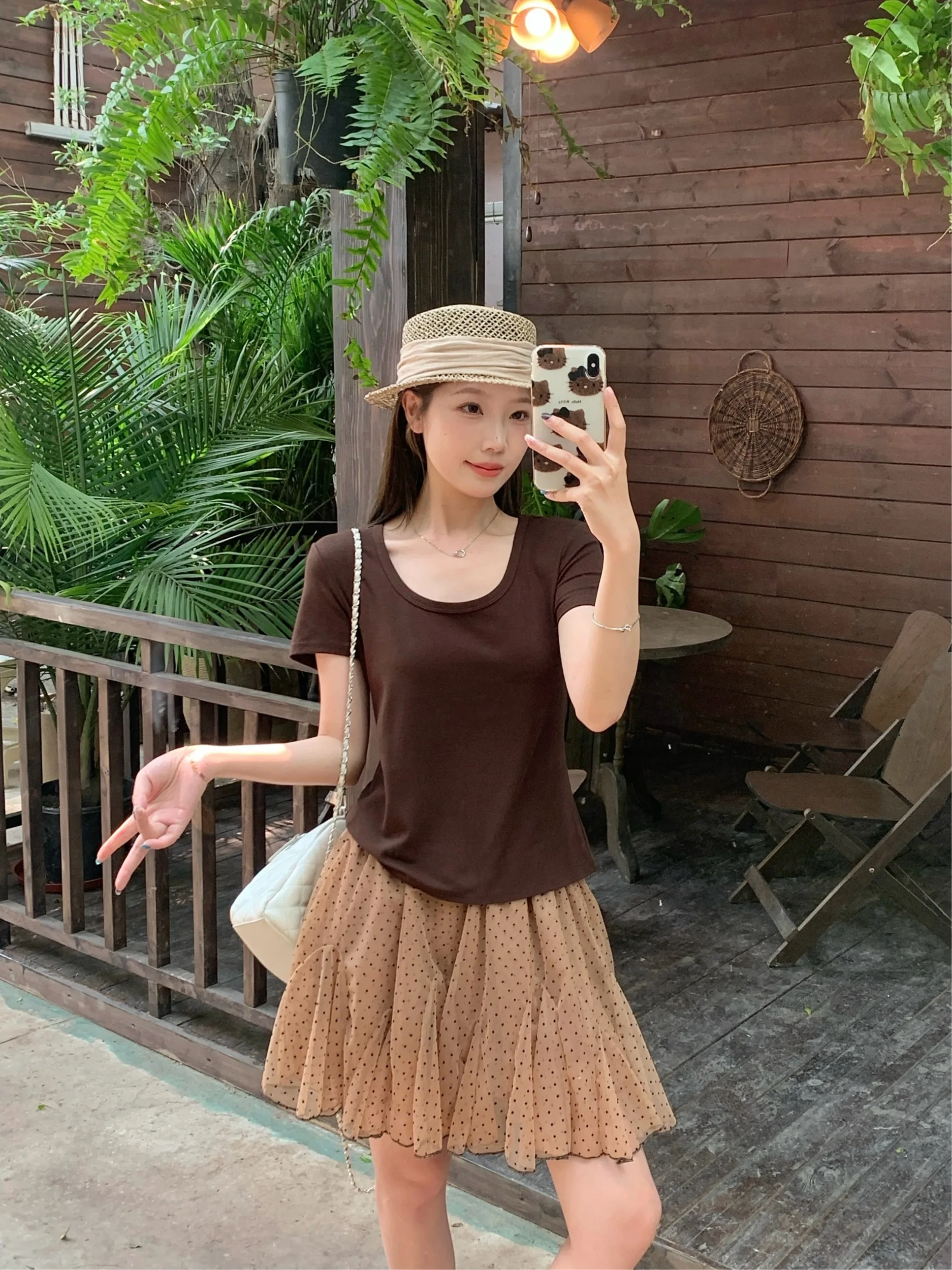 plus Size Retro Set Summer New Coffee Color Shoulder Length Short Sleeve Top Polka Dot Mesh Flared Half Skirt Women's Fashion
plus Size Retro Set Summer New Coffee Color Shoulder Length Short Sleeve Top Polka Dot Mesh Flared Half Skirt Women's Fashion