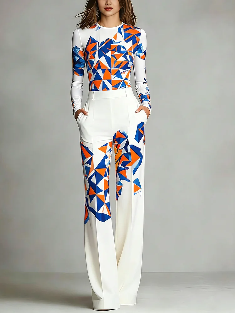 Women's Blue Geometric Printed 2 Piece Set Long Sleeve Top Wide Leg Pants With PocketsCasual Fashion Street Chic Outfit Set
Women's Blue Geometric Printed 2 Piece Set Long Sleeve Top Wide Leg Pants With PocketsCasual Fashion Street Chic Outfit Set