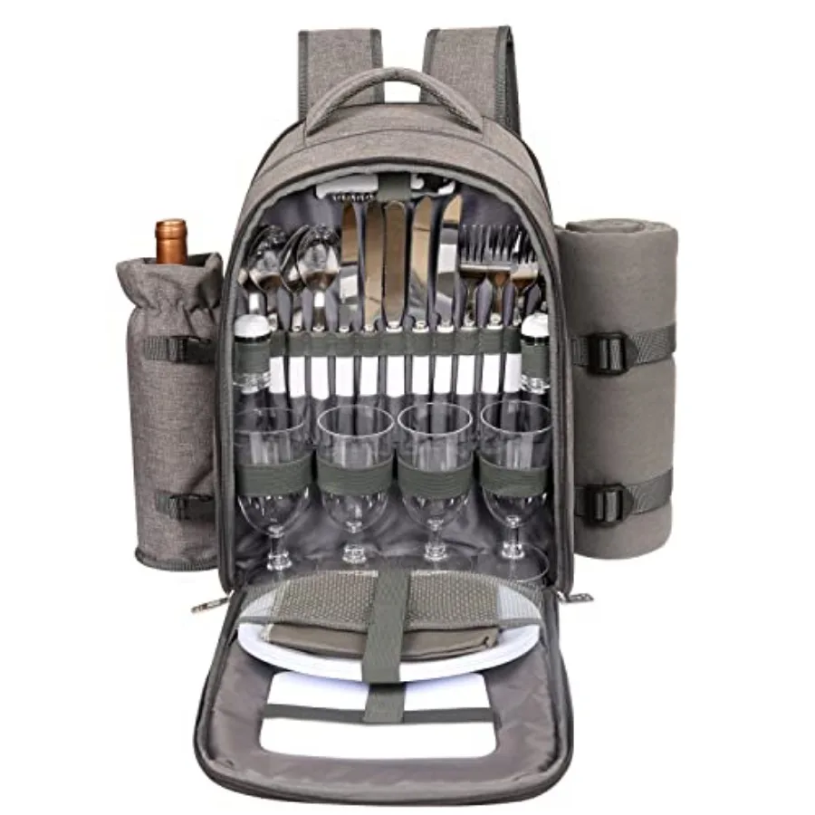 Picnic Basket Backpack for 4 Person with Blanket, Wine Holder, Cooler Compartment, Cutlery Set, Gray Durable Polyester, Ideal f
Picnic Basket Backpack for 4 Person with Blanket, Wine Holder, Cooler Compartment, Cutlery Set, Gray Durable Polyester, Ideal f