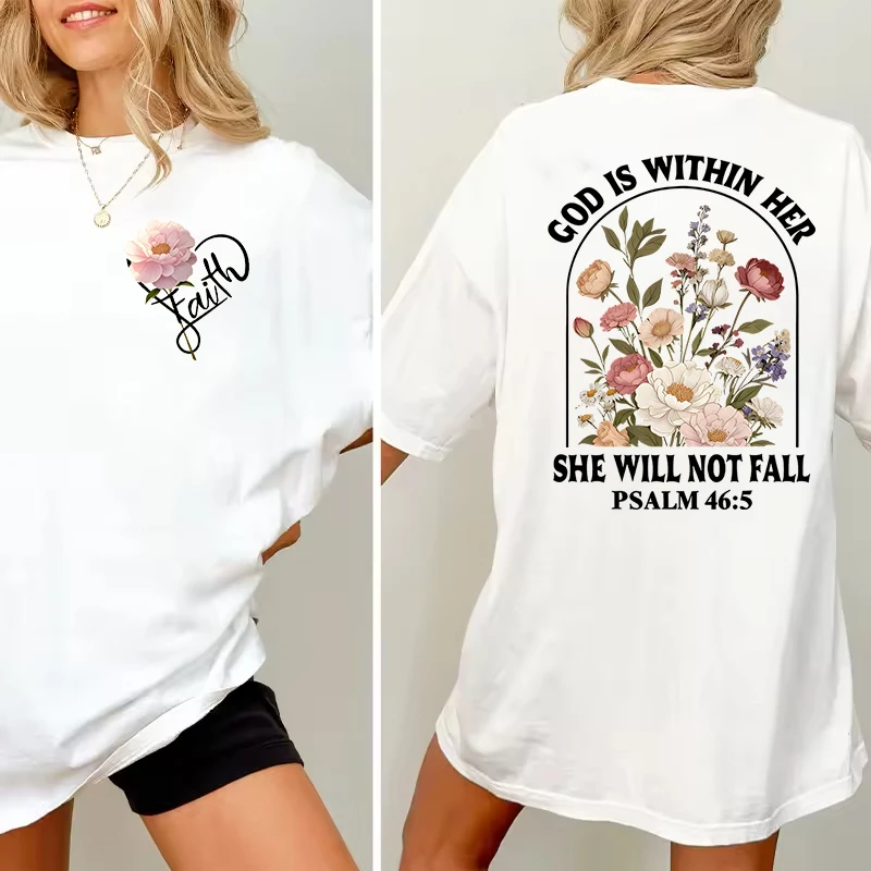 Christian Floral Faith T-Shirt for Women Bible Verse Casual Short Sleeve Top God Is Within Her She Will Not Fall Print Women Tee
Christian Floral Faith T-Shirt for Women Bible Verse Casual Short Sleeve Top God Is Within Her She Will Not Fall Print Women Tee