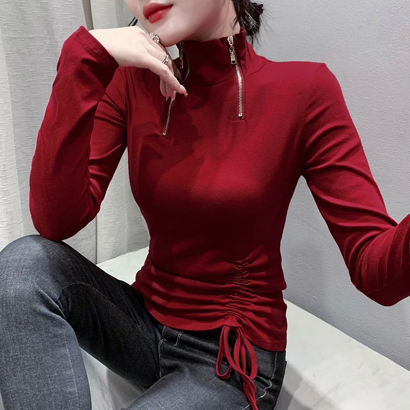 Fall Winter Korean Clothes Solid Zipper T-Shirt Sexy Turtleneck Women's Cotton Tops Long Sleeve Lace Up Bottoming Shirt Tees 004
Fall Winter Korean Clothes Solid Zipper T-Shirt Sexy Turtleneck Women's Cotton Tops Long Sleeve Lace Up Bottoming Shirt Tees 004