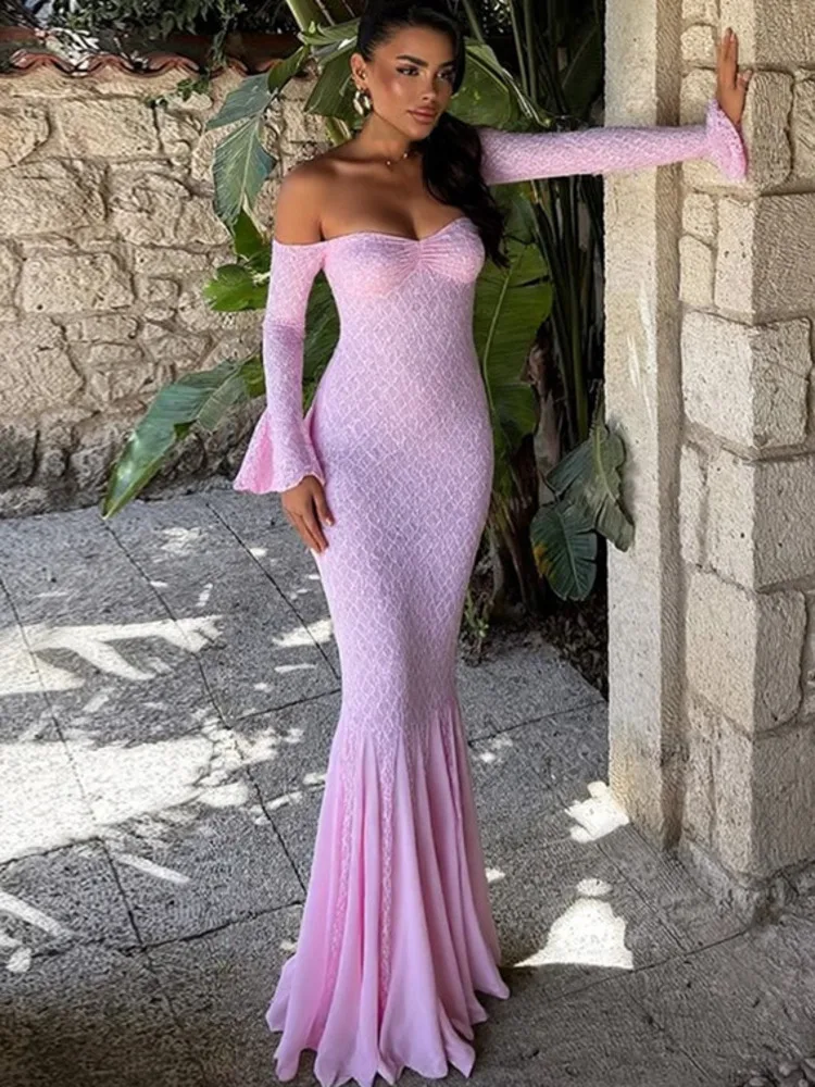 Sexy Strapless Lace Patchwork Long Sleeve Dress Women Elegant Bodycon Mermaid Party Evening Dress Backless Tight Vestido
Sexy Strapless Lace Patchwork Long Sleeve Dress Women Elegant Bodycon Mermaid Party Evening Dress Backless Tight Vestido