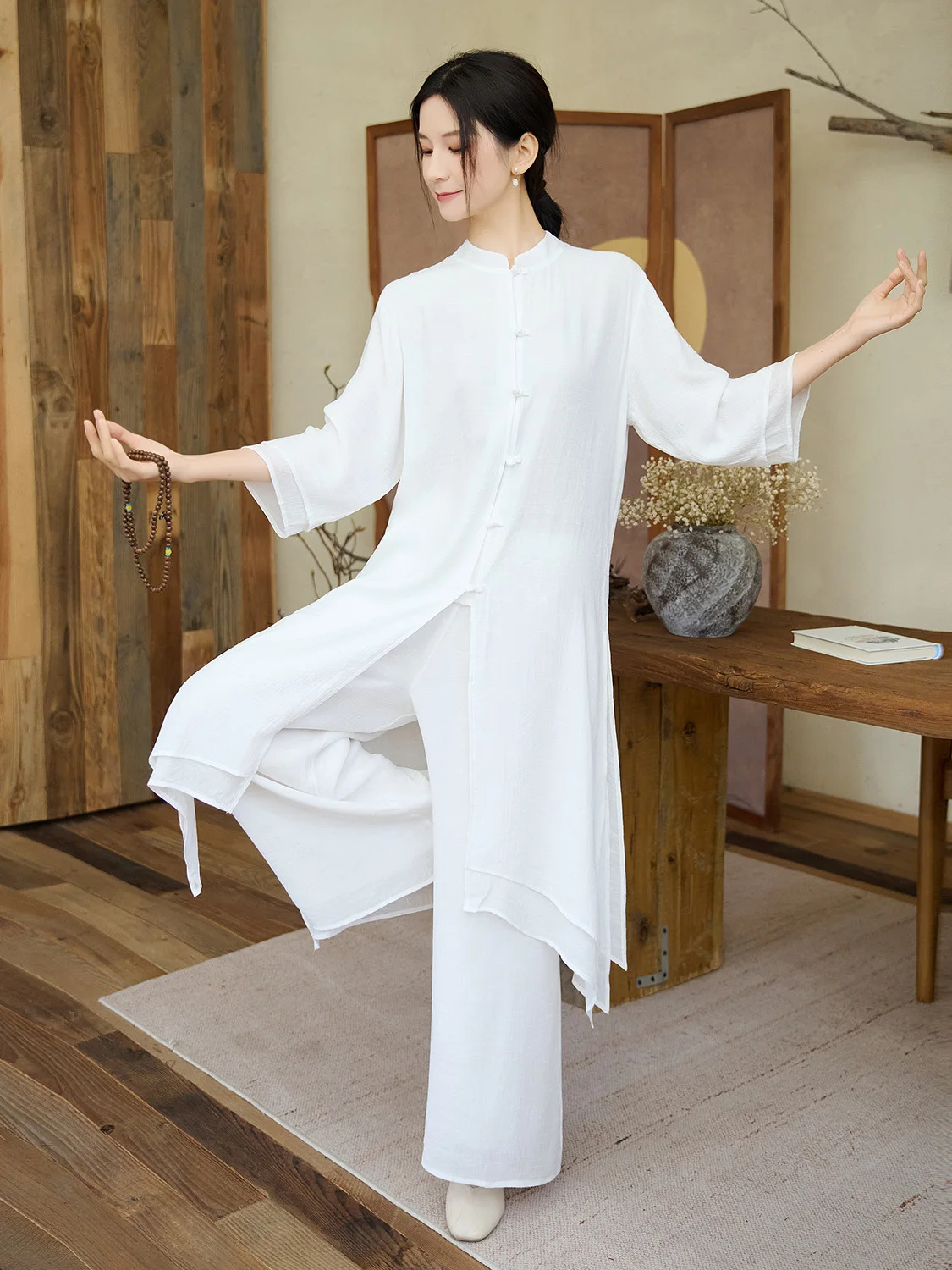 White Cotton Linen Zen Tea Ceremony Set Women's Summer Yoga Tai Chi Practice Clothes Homebody Suit Chinese Style Uniform
White Cotton Linen Zen Tea Ceremony Set Women's Summer Yoga Tai Chi Practice Clothes Homebody Suit Chinese Style Uniform