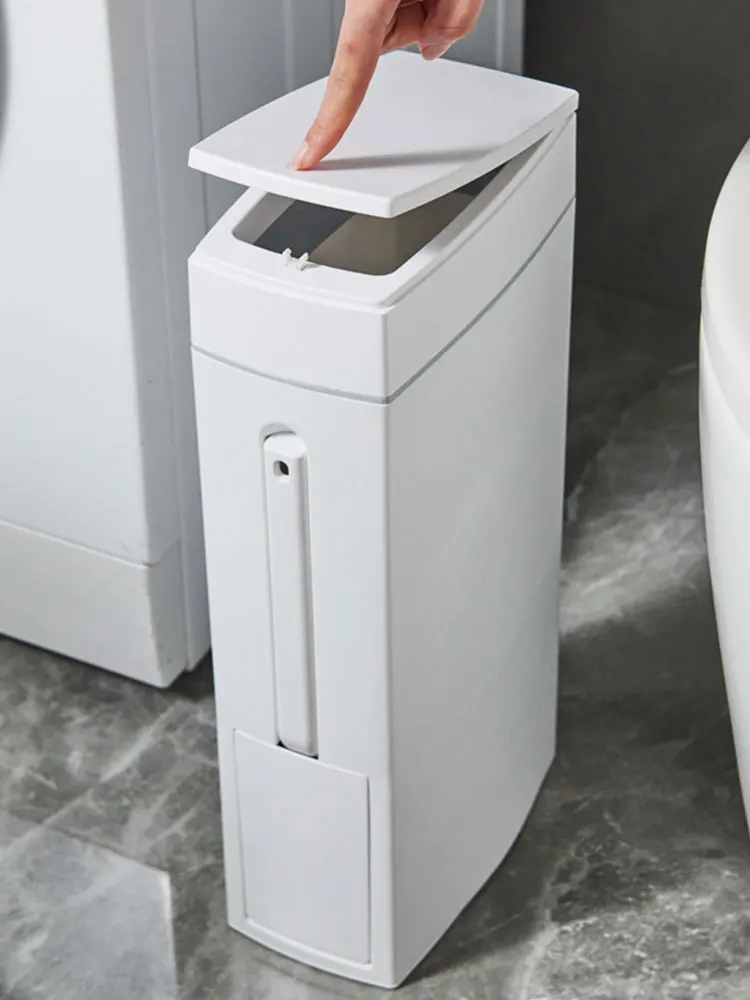 Trash Bin with Cleaning Brush and Lid Plastic Waste Basket Garbage Bucket for Bathroom Narrow Space
Trash Bin with Cleaning Brush and Lid Plastic Waste Basket Garbage Bucket for Bathroom Narrow Space