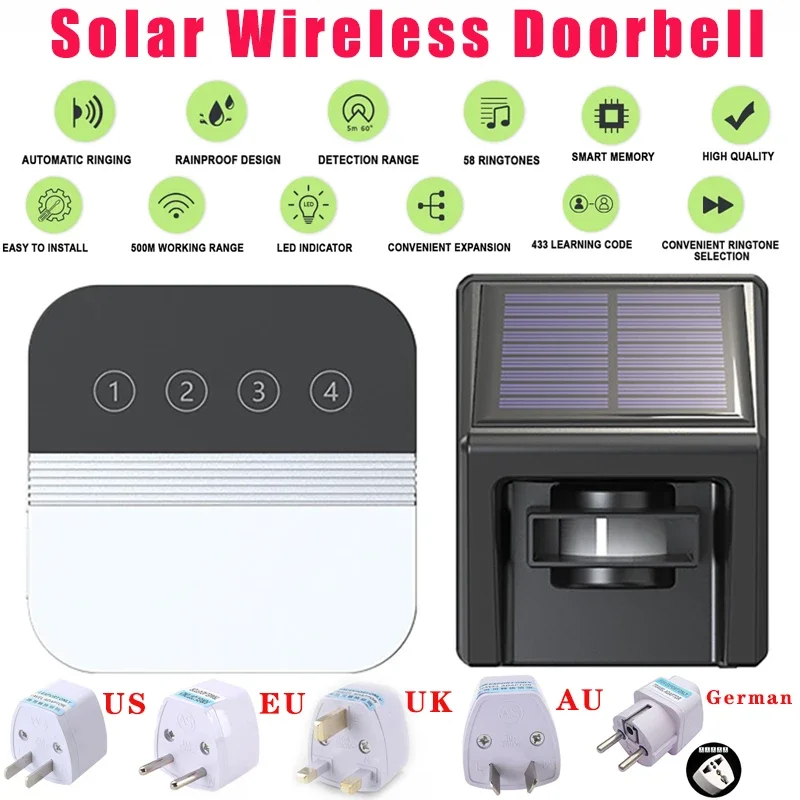 4-Way Doorbell Solar Driveway Alarm,Alert System Monitor,500m Long Range,Infrared Motion Sensor Detector Home Ourdoor Security
4-Way Doorbell Solar Driveway Alarm,Alert System Monitor,500m Long Range,Infrared Motion Sensor Detector Home Ourdoor Security