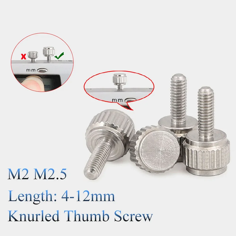 M2 M2.5 Straight Grain Knurled Thumb Screws Stainless Steel Hand Grip Knob Bolts For Vernier Calipers Length 4-12mm
M2 M2.5 Straight Grain Knurled Thumb Screws Stainless Steel Hand Grip Knob Bolts For Vernier Calipers Length 4-12mm