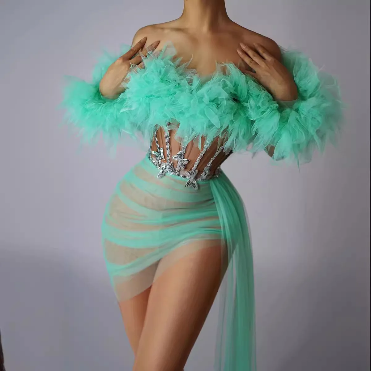Sexy Tulle Tube Top Skirt Suit Nightclub DJ Female Birthday Performance Chic And Sweet Evening Dress Veatidos Negros Con Espejos
Sexy Tulle Tube Top Skirt Suit Nightclub DJ Female Birthday Performance Chic And Sweet Evening Dress Veatidos Negros Con Espejos