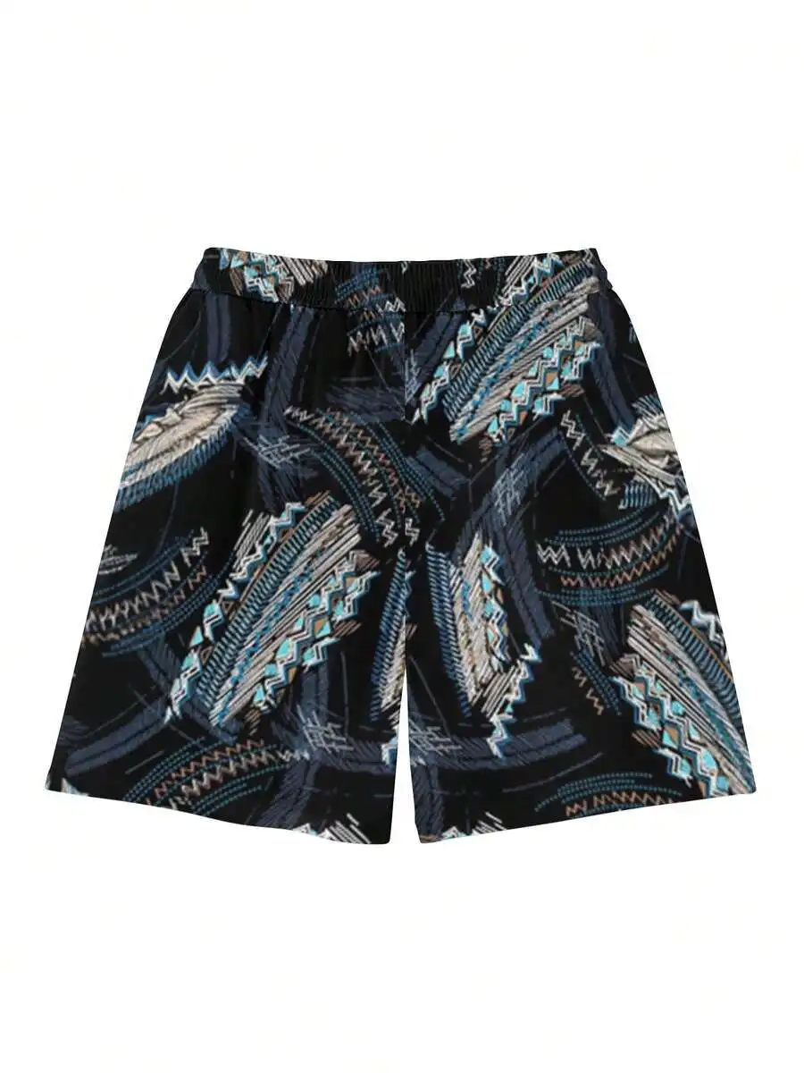 Mens Retro Beach Shorts With Totem Pattern Black Blue Brown
Mens Retro Beach Shorts With Totem Pattern Black Blue Brown