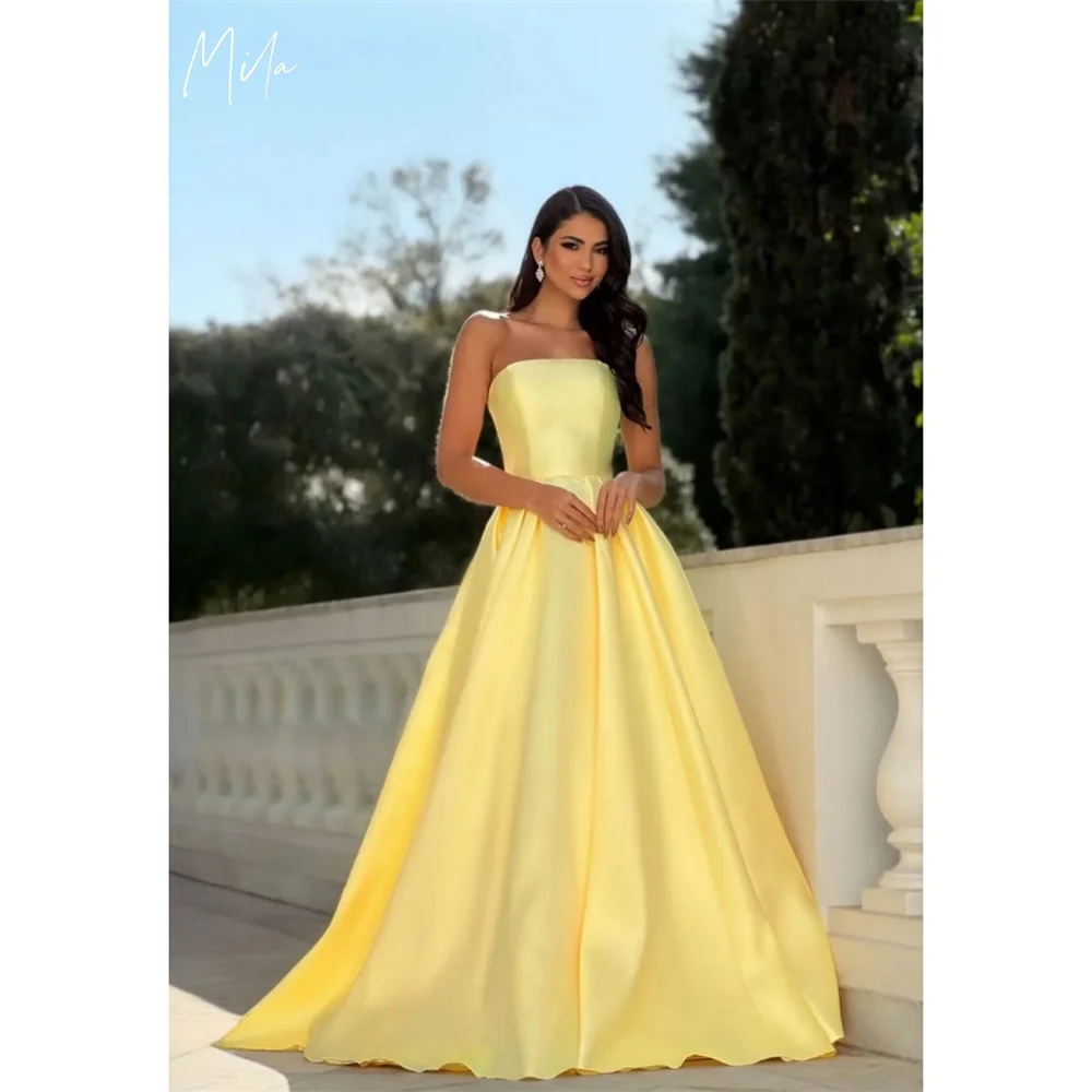 Мила Желтые платья для выпускного вечера без бретелек без рукавов на молнии Роскошные женские вечерние платья трапециевидной формы из атласа Vestidos de fiesta
Мила Желтые платья для выпускного вечера без бретелек без рукавов на молнии Роскошные женские вечерние платья трапециевидной формы из атласа Vestidos de fiesta