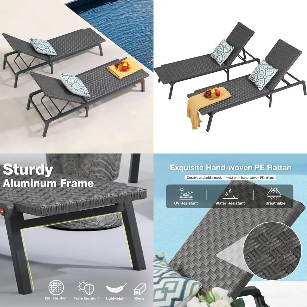 "Aluminum Outdoor Folding Chaise Lounge Set for 2, Weather-Resistant PE Rattan Wicker, Adjustable Reclining Chairs"
"Aluminum Outdoor Folding Chaise Lounge Set for 2, Weather-Resistant PE Rattan Wicker, Adjustable Reclining Chairs"