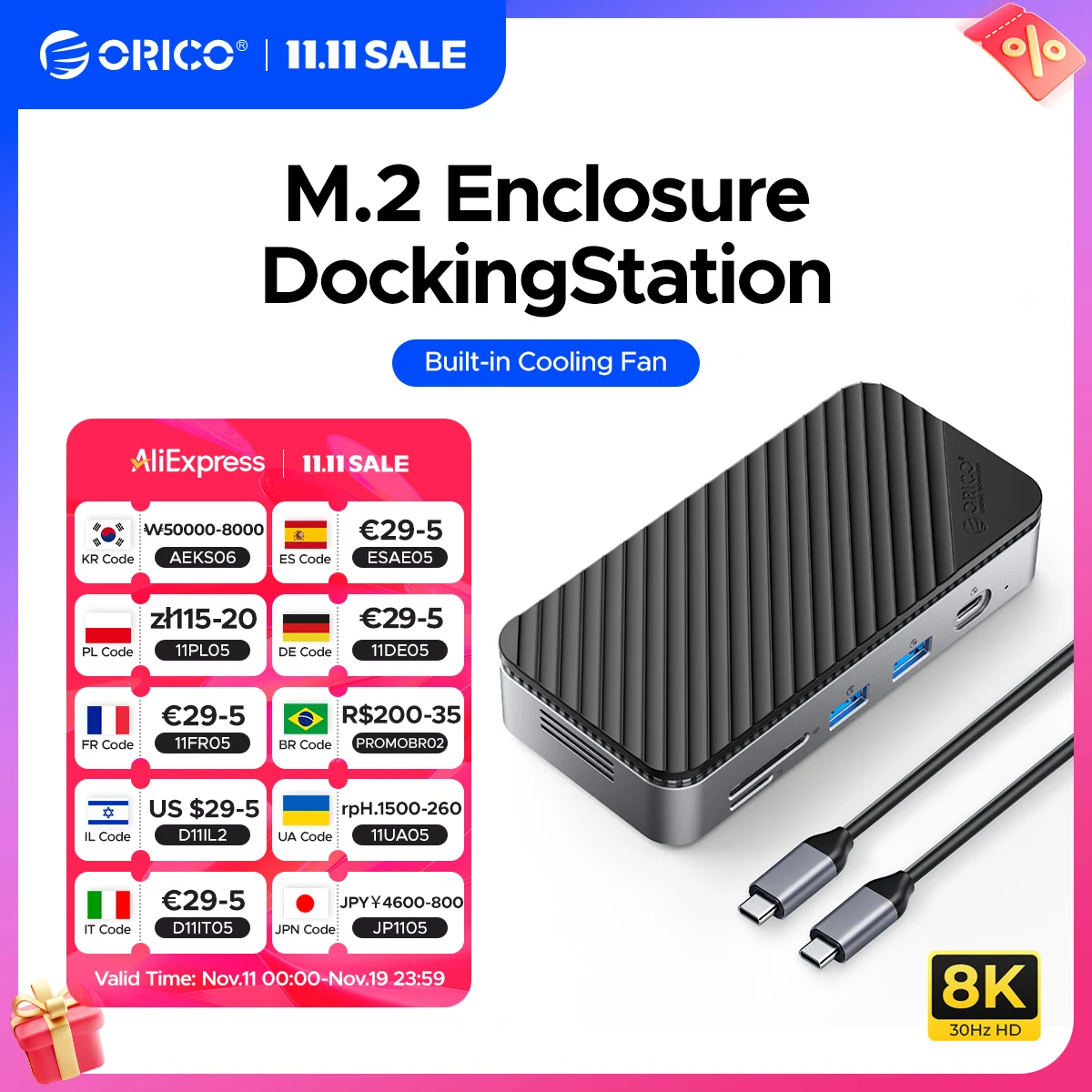 ORICO M2P7 USB C HUB with Cooling Fan M.2 NVMe SATA SSD Enclosure External 10Gbps HDMI-Com RJ45 SDTF Docking Station
ORICO M2P7 USB C HUB with Cooling Fan M.2 NVMe SATA SSD Enclosure External 10Gbps HDMI-Com RJ45 SDTF Docking Station